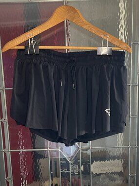 Luogongzi Women's 2XL Black 2 in 1 Flowy Running Shorts Gym Yoga
